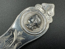 Load image into Gallery viewer, Duhme & Co Medallion Coin Silver Bright Cut Twisted Handle Berry Spoon Cincinnati Ohio c. 1860