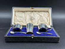 Load image into Gallery viewer, Walker & Hall English Sterling Silver Art Deco Condiment Set w/ Cobalt Glass Liners