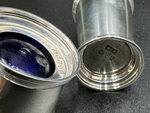 Load image into Gallery viewer, Walker & Hall English Sterling Silver Art Deco Condiment Set w/ Cobalt Glass Liners