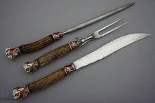 Load image into Gallery viewer, Mixed Metals Copper & Sterling Silver Stag Handle Carving Set