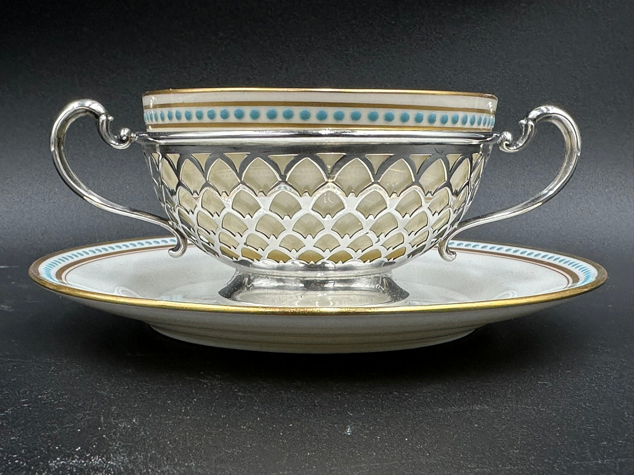 Set of 8 Tiffany Blue Dot Sterling Silver Bouillon Cups w