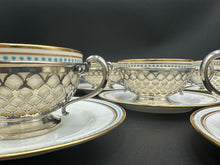 Load image into Gallery viewer, Set of 8 Tiffany Blue Dot Sterling Silver Bouillon Cups w/ Saucers by Lenox for Tiffany &amp; Co
