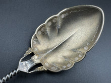 Load image into Gallery viewer, Duhme &amp; Co Coin Silver Bright Cut Twisted Handle Large Serving Spoon Cincinnati Ohio c. 1860
