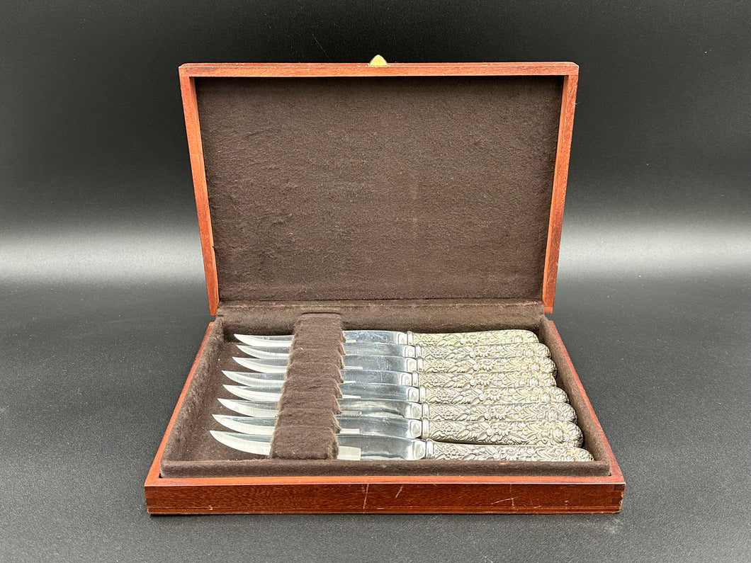 Boxed Set of 8 Sterling Silver Steak Knives Repousse by S. Kirk & Son