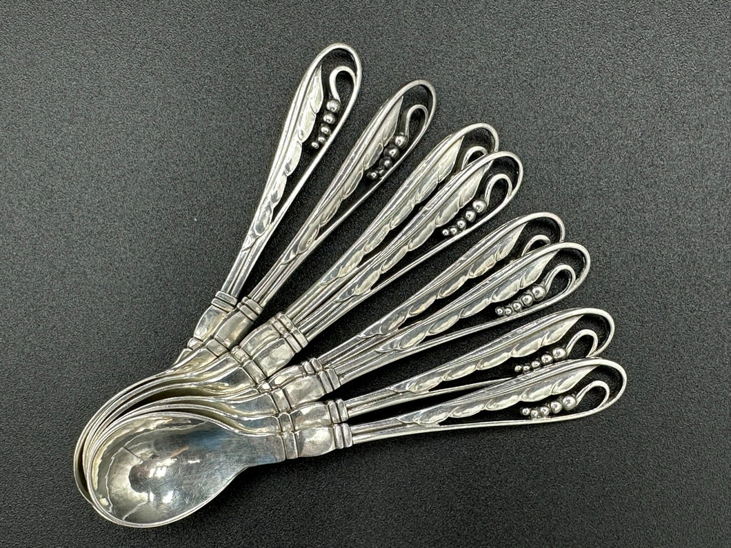 Georg Jensen Sterling Silver set of 8 Demitasse Spoons #42
