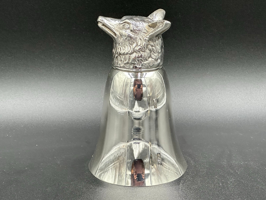 New Sterling Silver Figural Wolf Head Stirrup Cup