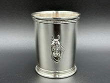 Load image into Gallery viewer, New Sterling Silver Mint Julep Cup with applied Horse Head- Beaded Border
