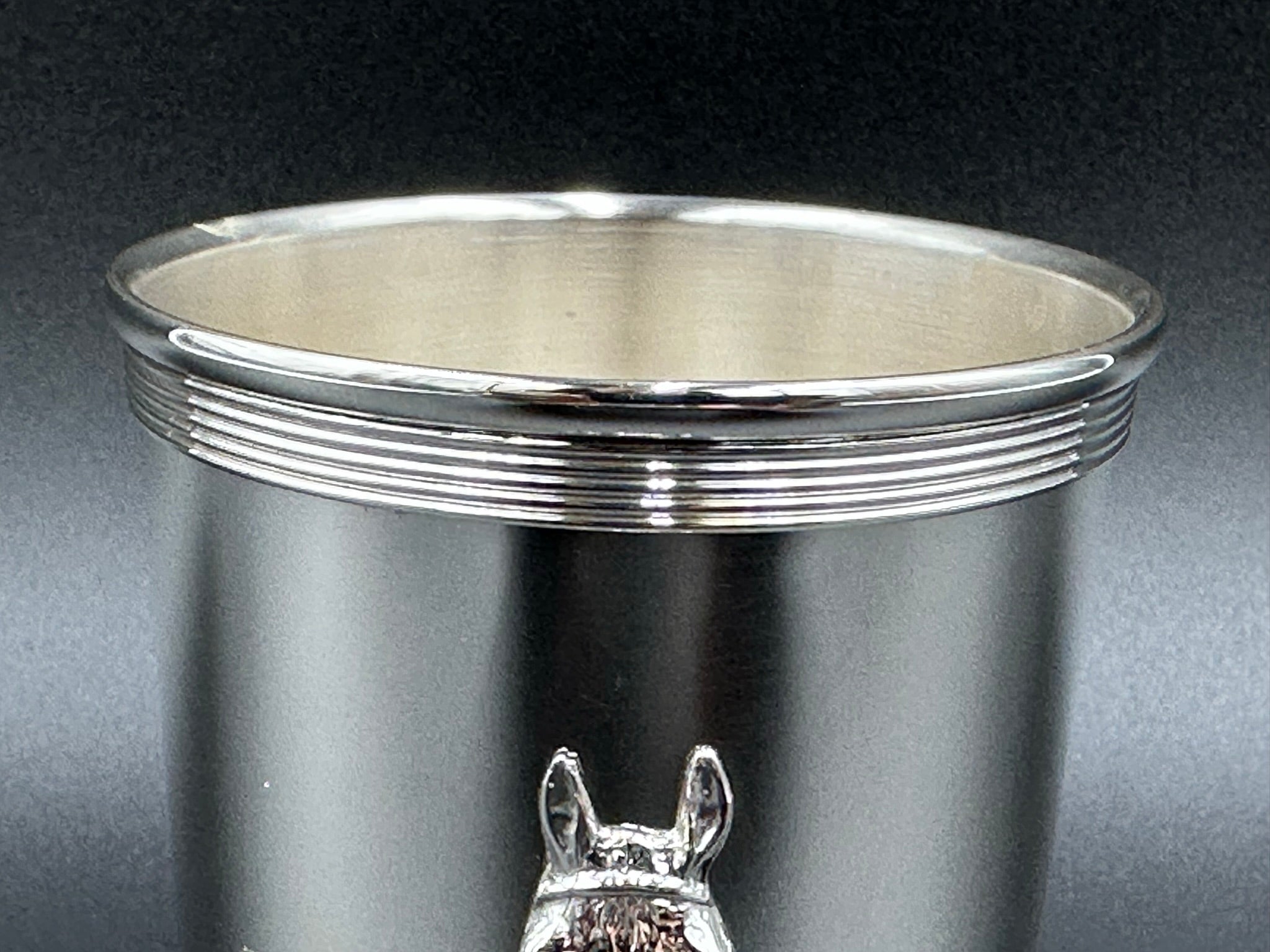 New Sterling Silver Mint Julep Cup with applied Horse Head- Banded