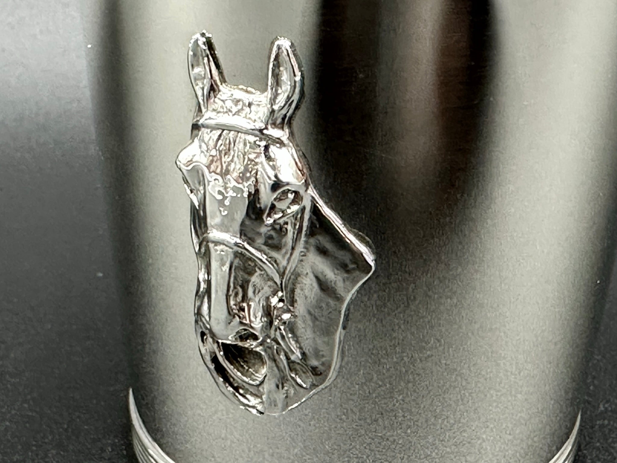 New Sterling Silver Mint Julep Cup with applied Horse Head- Banded