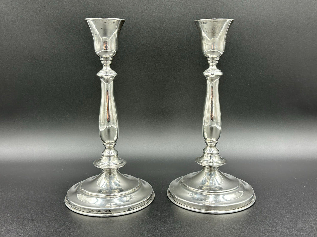 Mexican Sterling Silver Candlesticks by Juventino Lopez Reyes c.1935 All Silver