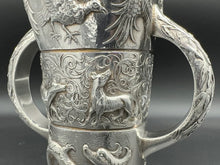 Load image into Gallery viewer, An Aesthetic Movement Irish Sterling Silver Two Handle Loving Cup Vase
