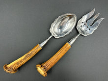 Load image into Gallery viewer, Silverplated Antler Handle Salad Serving Set
