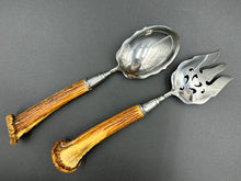Load image into Gallery viewer, Silverplated Antler Handle Salad Serving Set
