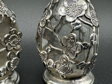 Load image into Gallery viewer, 950 Japanese Silver Overlay Cherry Blossom Salt &amp; Pepper Shakers
