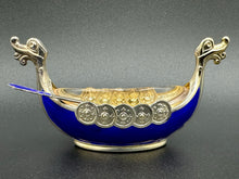 Load image into Gallery viewer, Theodore Olsen Sterling Silver and Enamel Viking Ship Salt Cellar w/ Spoon
