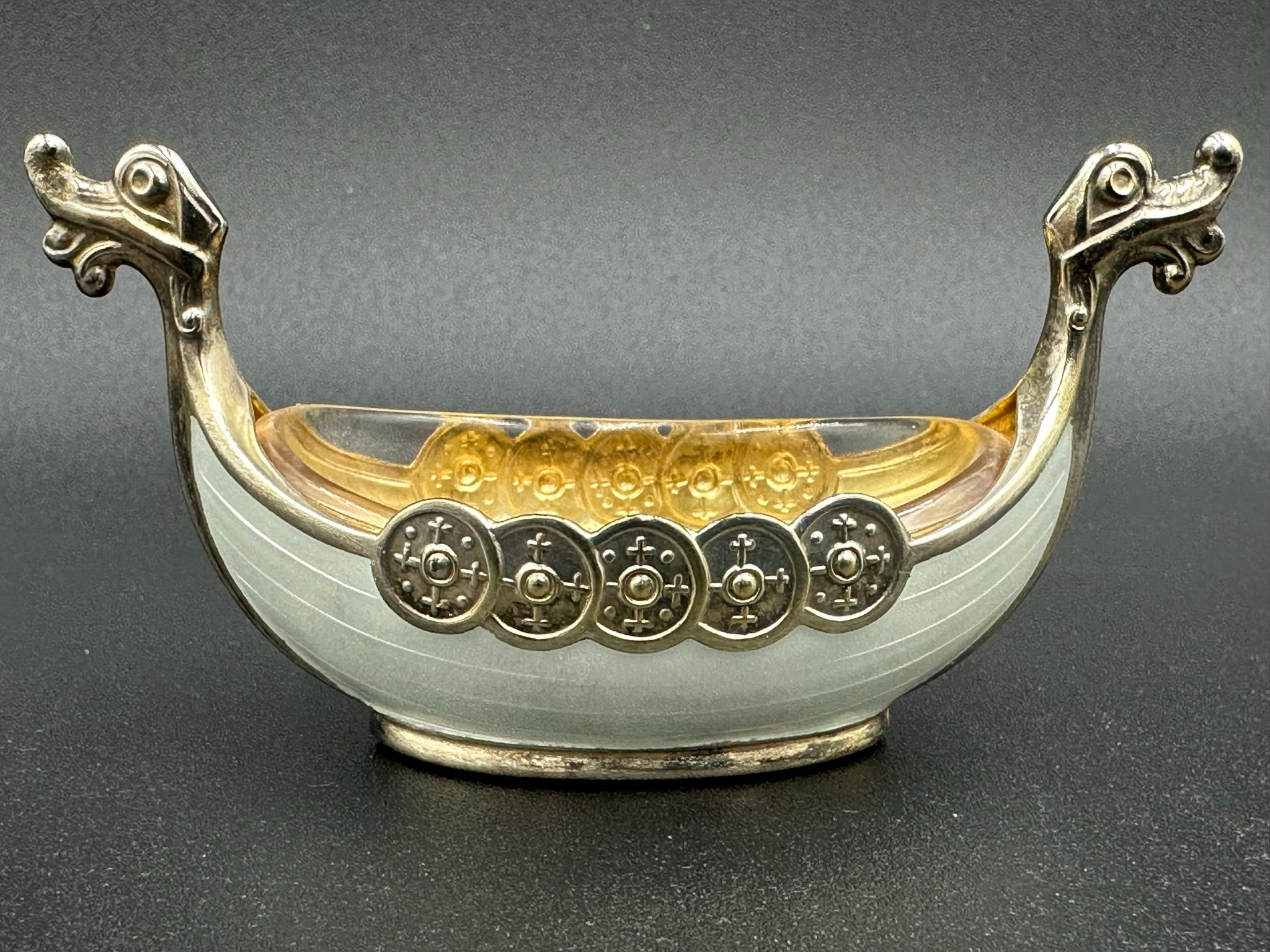 Theodore Olsen Sterling Silver and Enamel Viking Ship Salt Cellar