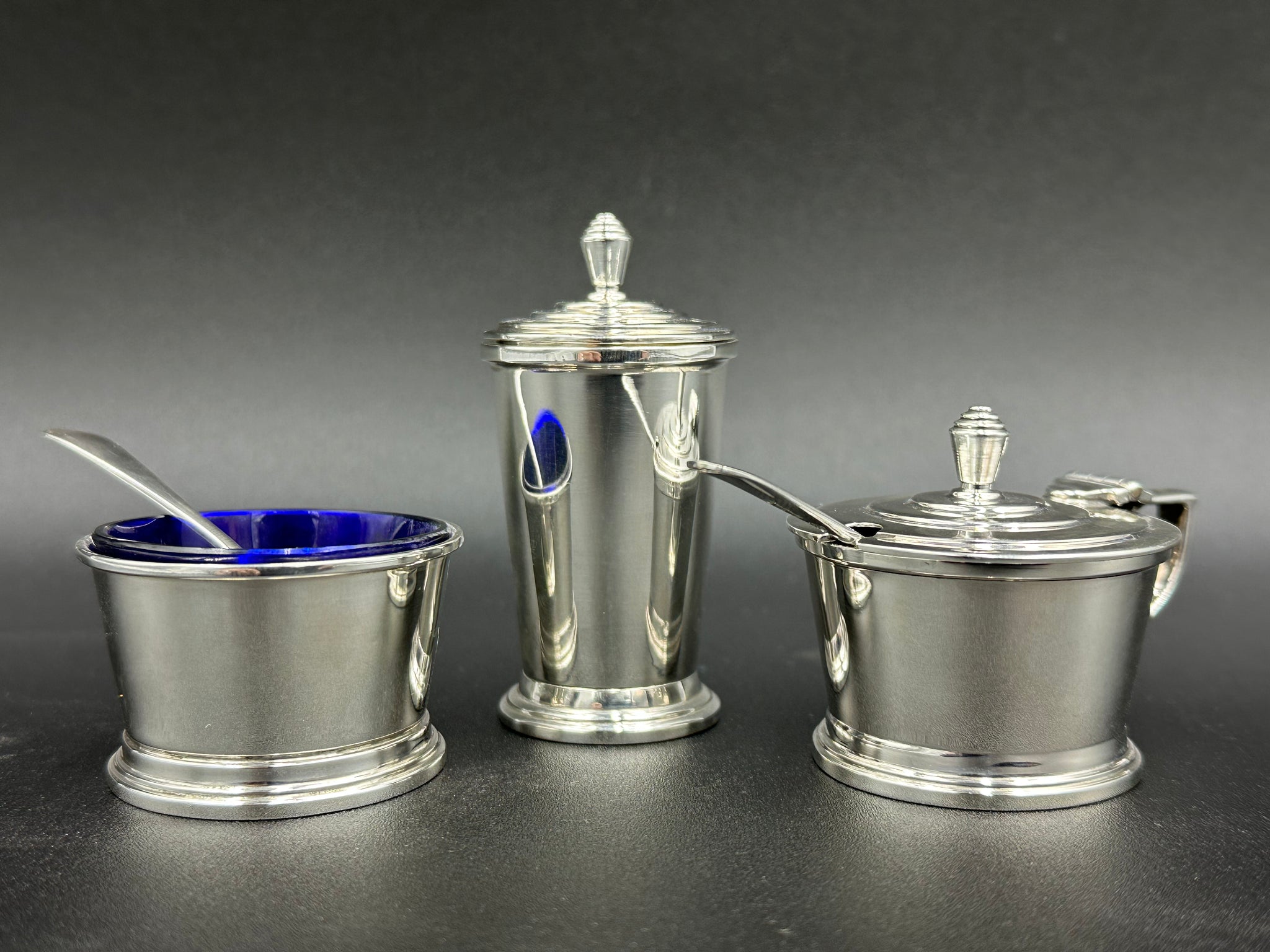 Antique Art Deco sterling silver glass salt orders & peper cellars