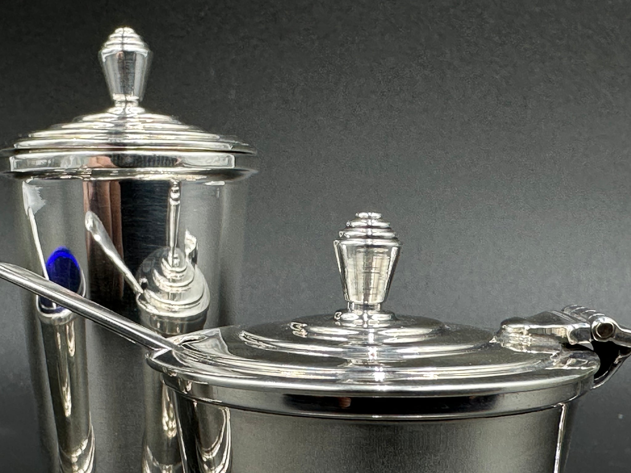 Walker & Hall English Sterling Silver Art Deco Condiment Set w